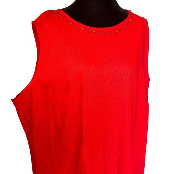 Coldwater Creek Red Sleeveless Embroidered Maxi Dress Size 20 Linen/Rayon Blend - Picture 5 of 15